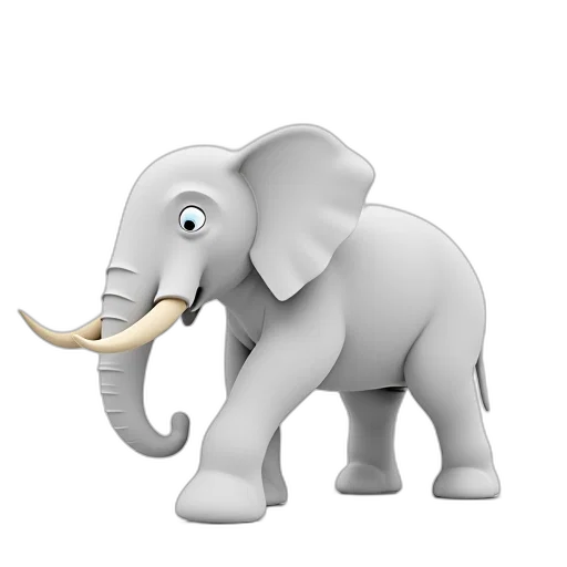 animal, 3d render, concept art, photorealistic, white, elephant, large, curved transparent PNG cut-out