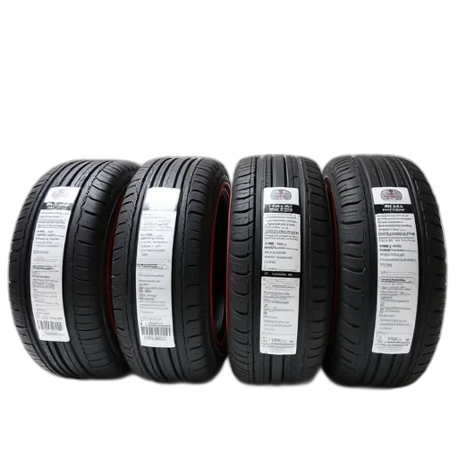 set, four, tires, displayed, white, surface, each, tire transparent PNG cut-out