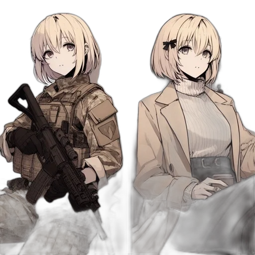 weapon, jacket, staff, concept art, anime, pixel art, cartoon, monochrome transparent PNG cut-out