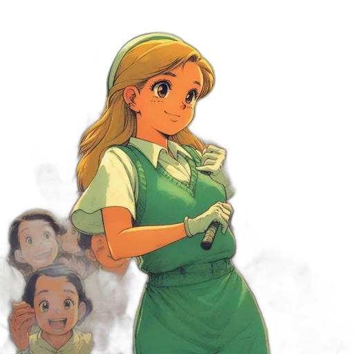 dress, staff, face, crown, concept art, comic book art, watercolor, anime transparent PNG cut-out