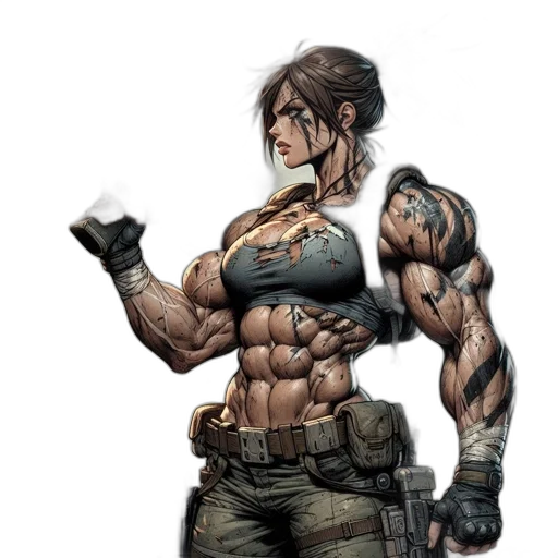 weapon, comic book art, concept art, cyberpunk, pixel art, post-apocalyptic, setting, muscular transparent PNG cut-out