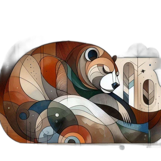 abstract, cubist, illustration, curled-up, bear, various, muted, vibrant transparent PNG cut-out