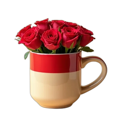 flower, crown, 3d render, photorealistic, red, ceramic, mug, interior transparent PNG cut-out
