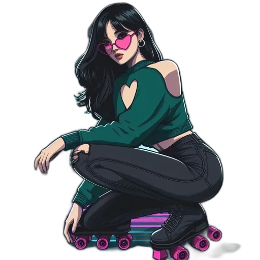 car, dress, concept art, cyberpunk, cartoon, comic book art, neon lights, neon transparent PNG cut-out