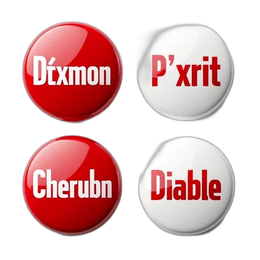four, buttons, different, designs, arranged, square, formation, top transparent PNG cut-out