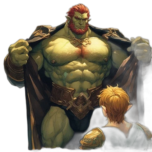 concept art, comic book art, fantasy art, green, imposing, green-skinned, warrior, stands transparent PNG cut-out