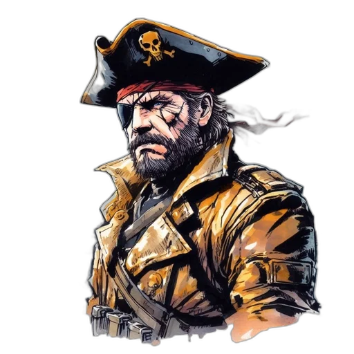 hat, jacket, face, comic book art, concept art, photorealistic, watercolor, golden transparent PNG cut-out