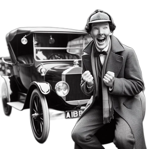 car, enthusiastic, figure, early, 20th-century, garb, stands, near transparent PNG cut-out