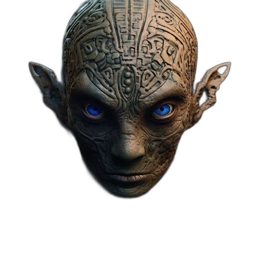 mask, face, creature, staff, 3d render, concept art, fantasy art, photorealistic transparent PNG cut-out