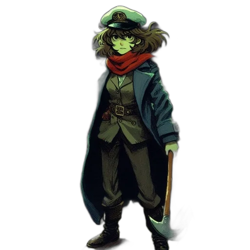 jacket, staff, hat, mask, concept art, pixel art, fantasy art, comic book art transparent PNG cut-out
