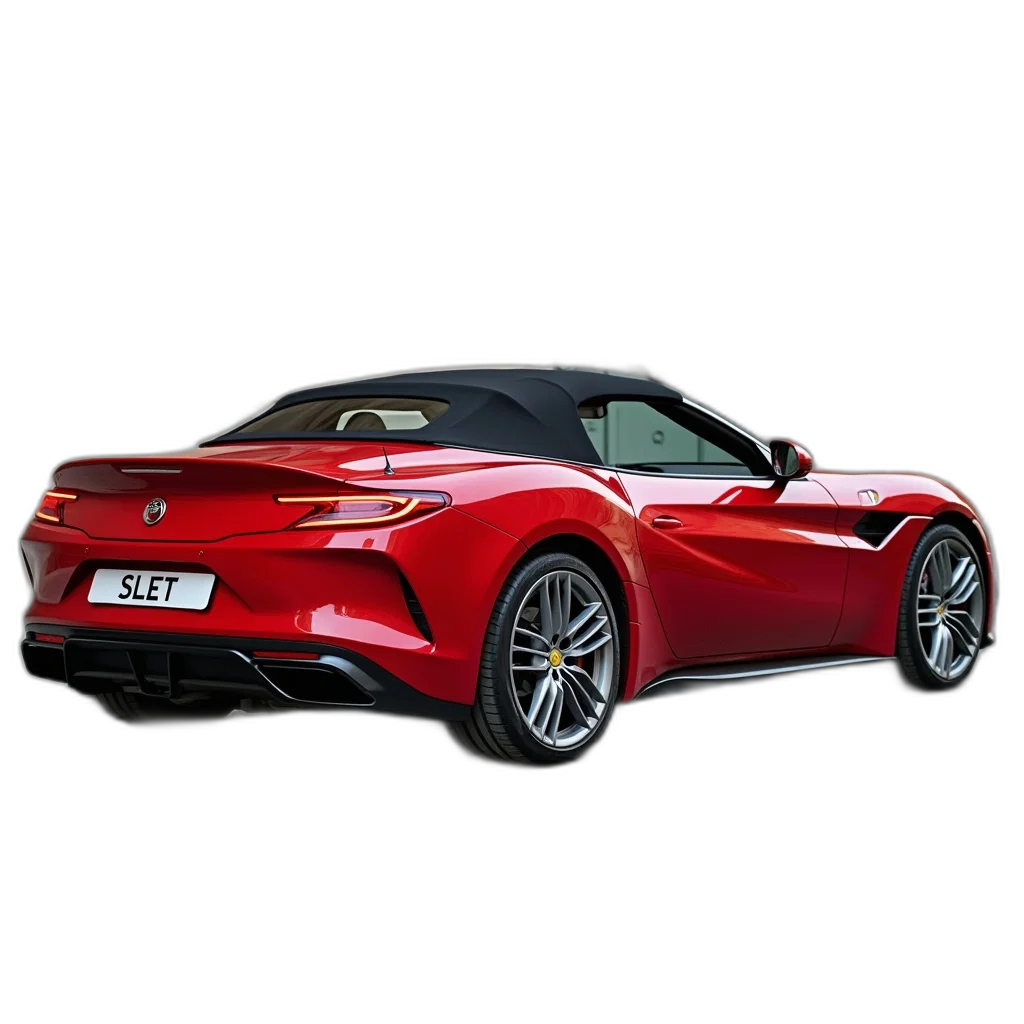 car, 3d render, photorealistic, red, convertible, sports, black, top transparent PNG cut-out