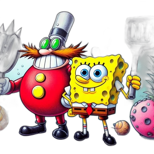 robot, concept art, 3d render, cartoon, watercolor, underwater, two, animated transparent PNG cut-out