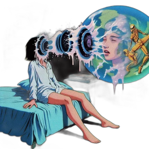 mask, umbrella, creature, vaporwave, concept art, comic book art, fantasy art, outer space transparent PNG cut-out