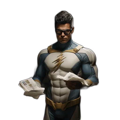 comic book art, concept art, 3d render, fantasy art, man, blue, white, superhero transparent PNG cut-out