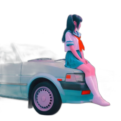 car, dress, robot, vaporwave, concept art, 3d render, photorealistic, neon lights transparent PNG cut-out