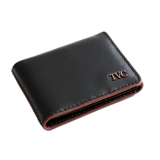 black, leather, wallet, brown, trim, edges, lying, white transparent PNG cut-out