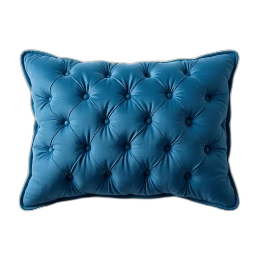 furniture, 3d render, photorealistic, blue, plush, pillow, diamond, tufted transparent PNG cut-out