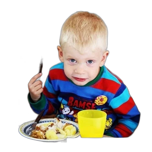 food, face, photorealistic, young, boy, striped, shirt, eating transparent PNG cut-out