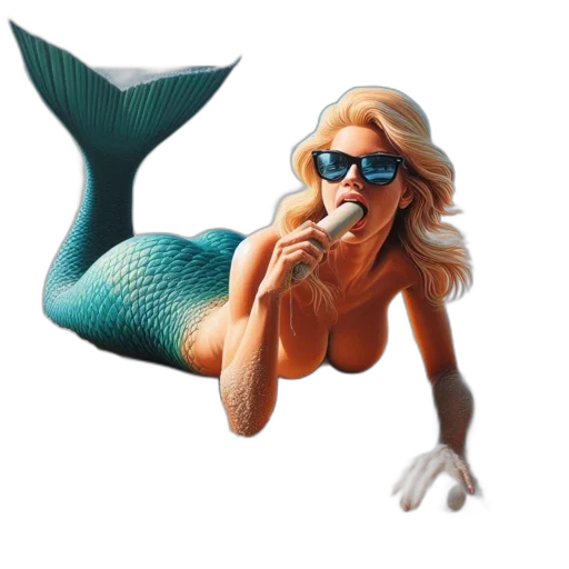 creature, animal, vaporwave, 3d render, concept art, pixel art, underwater, mermaid transparent PNG cut-out