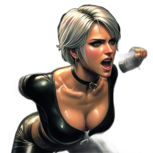 comic book art, concept art, cyberpunk, fantasy art, intense, woman, wearing, black transparent PNG cut-out