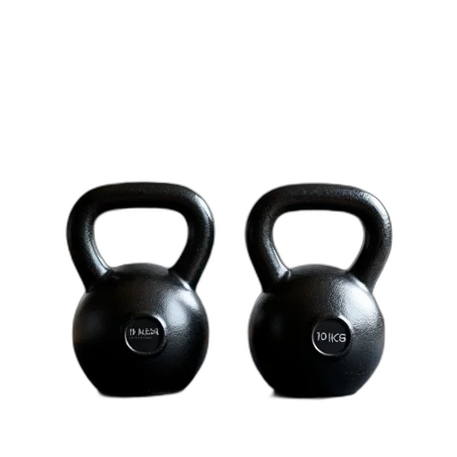 weapon, 3d render, pair, black, kettlebells, weight, each, placed transparent PNG cut-out