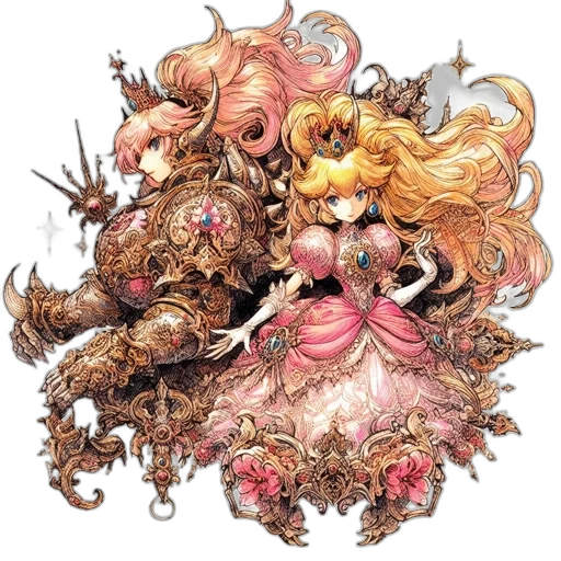 crown, concept art, fantasy art, golden, two, animated, females, one transparent PNG cut-out