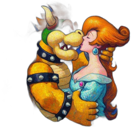 concept art, watercolor, pixel art, fantasy art, fire, fog, golden, bowser transparent PNG cut-out