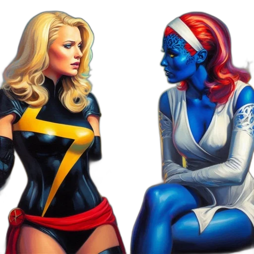 comic book art, concept art, fantasy art, blue, two, female, characters, animated transparent PNG cut-out