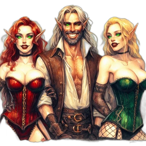fantasy art, comic book art, concept art, pixel art, three, fantasy, characters, two transparent PNG cut-out