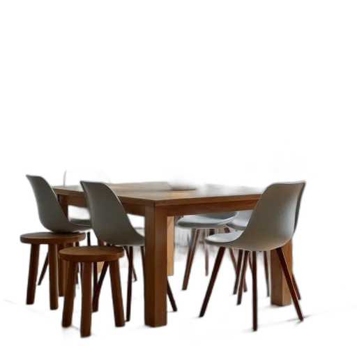 furniture, 3d render, earth tones, piece, dining, room, table, set transparent PNG cut-out