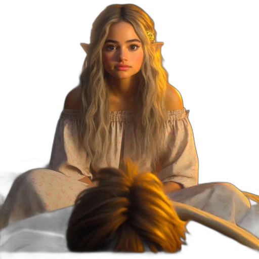 hair, crown, concept art, fantasy art, photorealistic, oil painting, fire, sunset transparent PNG cut-out