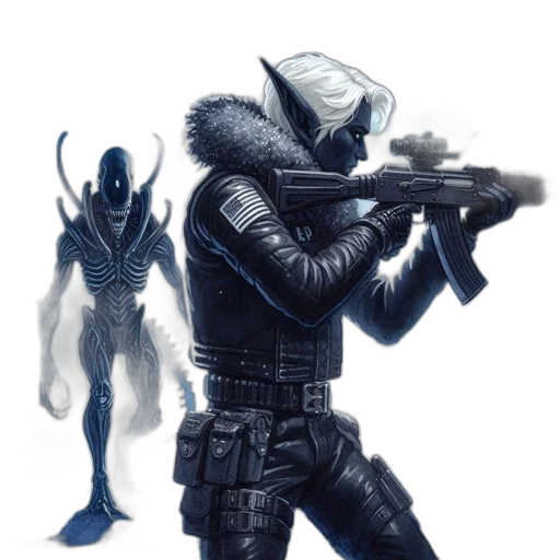 creature, robot, weapon, concept art, comic book art, fantasy art, cyberpunk, outer space transparent PNG cut-out