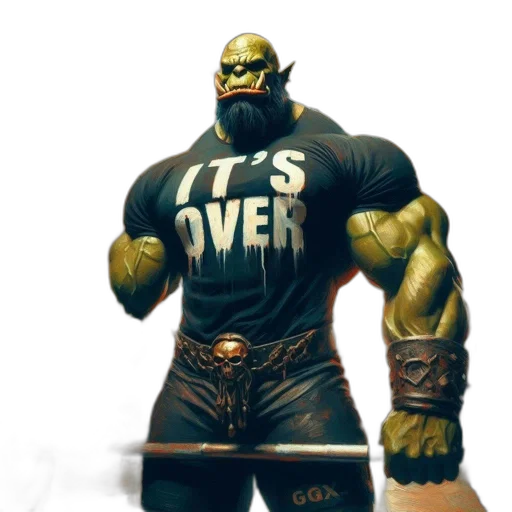 concept art, 3d render, comic book art, fantasy art, muscular, orc-like, creature, stands transparent PNG cut-out