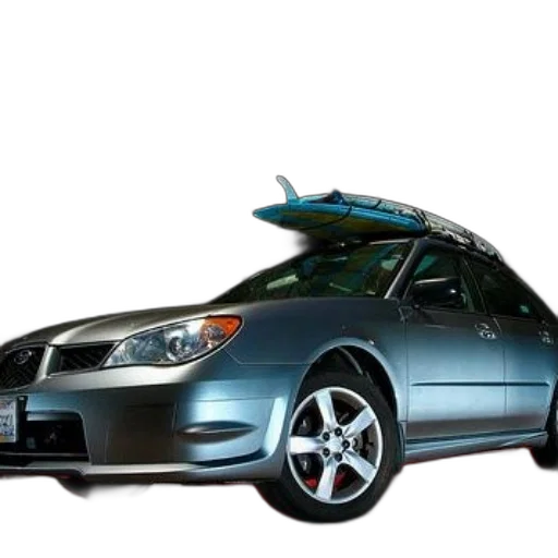 car, weapon, 3d render, photorealistic, concept art, silver, subaru, surfboard transparent PNG cut-out