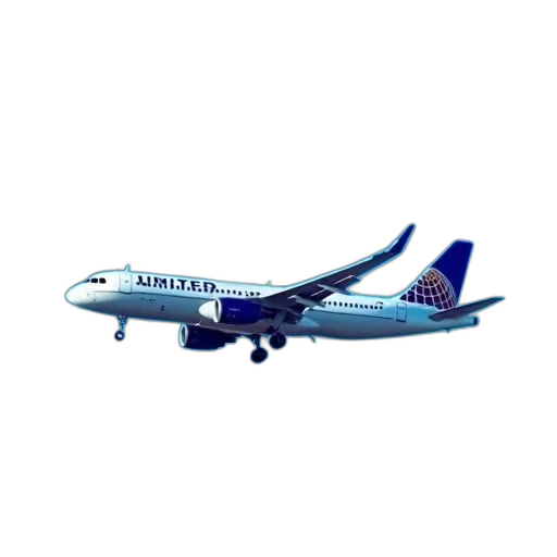 staff, photorealistic, 3d render, united, airlines, passenger, jet, flying transparent PNG cut-out