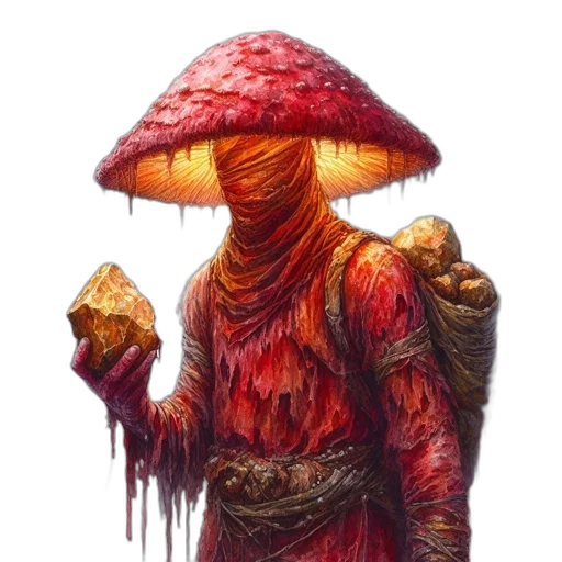 umbrella, hat, staff, creature, concept art, fantasy art, comic book art, pixel art transparent PNG cut-out