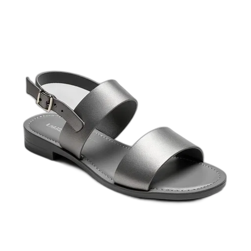 shoes, grey, sandals, silver, straps, toe, loop transparent PNG cut-out