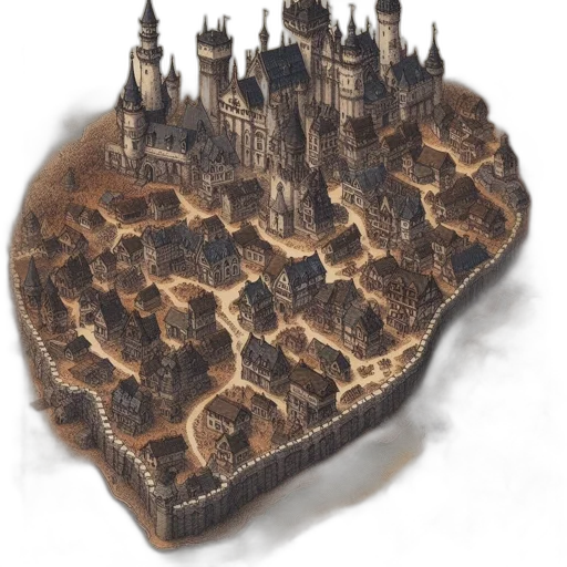 crown, building, concept art, fantasy art, 3d render, photorealistic, fog, city street transparent PNG cut-out