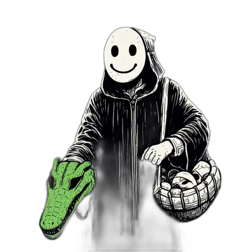 mask, shoes, jacket, creature, concept art, comic book art, pixel art, cartoon transparent PNG cut-out