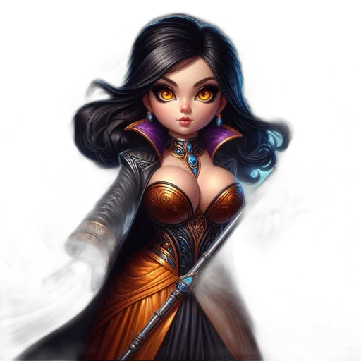 dress, staff, fantasy art, concept art, comic book art, pixel art, dark, golden transparent PNG cut-out