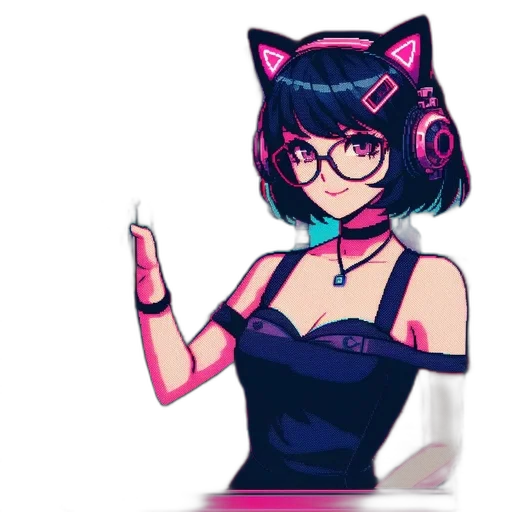 staff, dress, pixel art, anime, concept art, cyberpunk, neon lights, neon transparent PNG cut-out