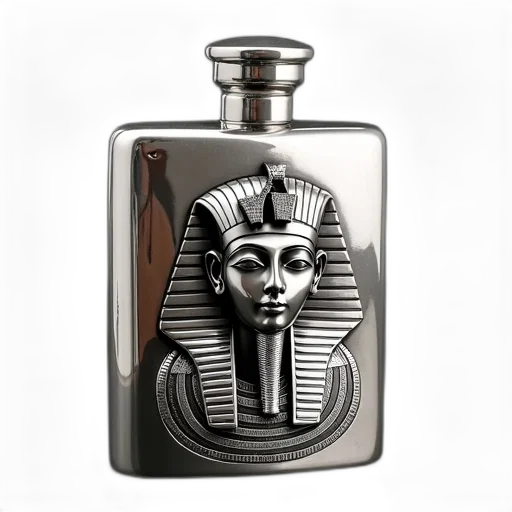bottle, jewelry, mask, photorealistic, silver, flask, engraved, image transparent PNG cut-out