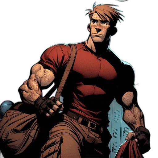 staff, comic book art, concept art, cartoon, red, animated, man, sporting transparent PNG cut-out