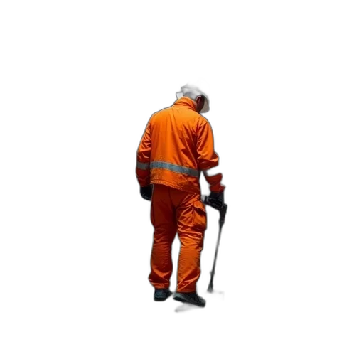 staff, robot, weapon, umbrella, photorealistic, 3d render, person, orange transparent PNG cut-out