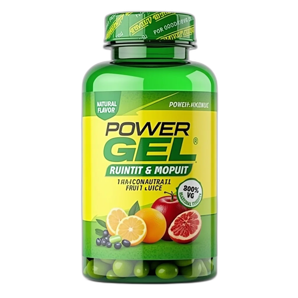 green, bottle, yellow, label, containing, text, powergel, fruit transparent PNG cut-out