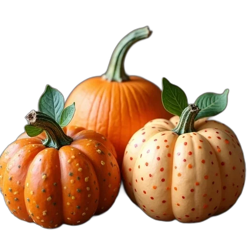 food, photorealistic, 3d render, three, pumpkins, different, patterns, colors transparent PNG cut-out