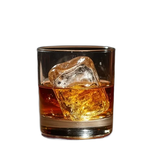 bottle, crown, photorealistic, 3d render, glass, whisky, ice, ball transparent PNG cut-out