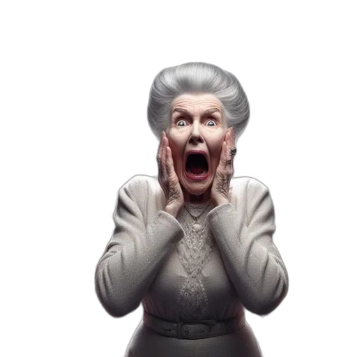 face, photorealistic, elderly, woman, shock, surrounded, numerous, angels transparent PNG cut-out