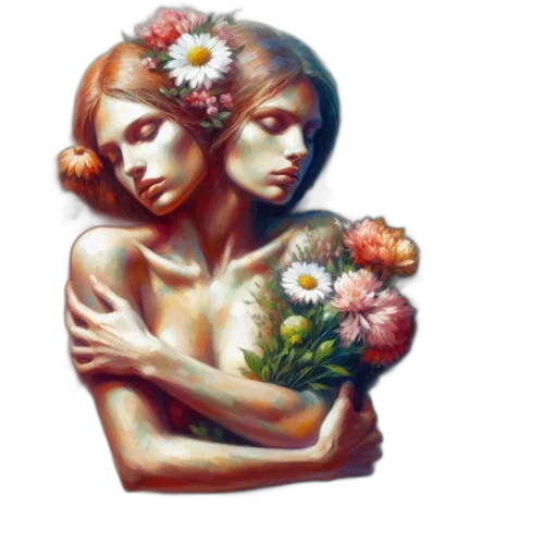 jewelry, oil painting, photorealistic, pixel art, concept art, two, female, figures transparent PNG cut-out