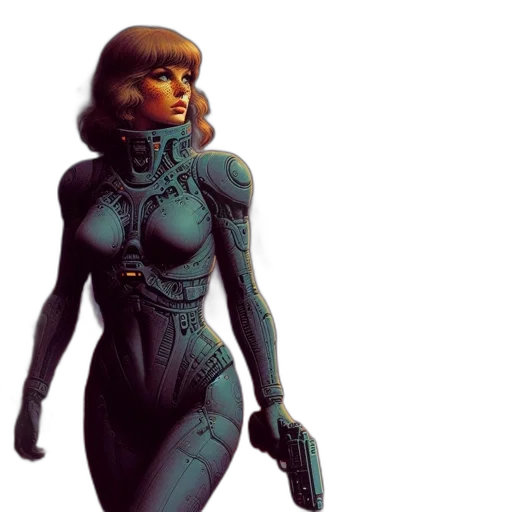 robot, concept art, comic book art, cyberpunk, 3d render, futuristic, armored, woman transparent PNG cut-out